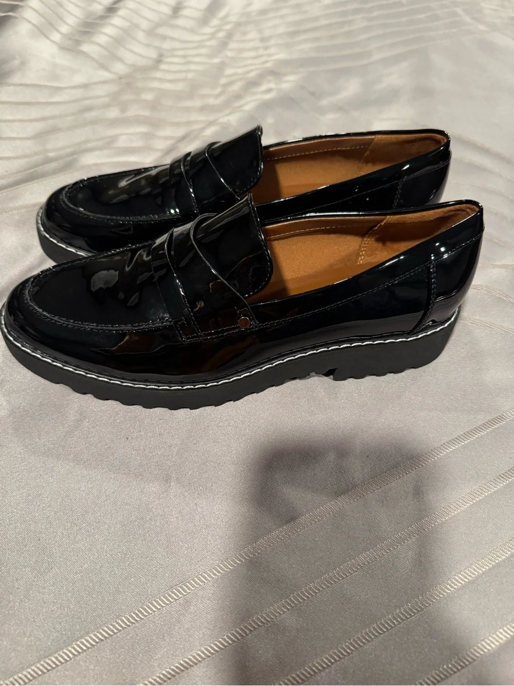 Franco Sarto Cassandra Black Synthetic Patent Leather Penny Loafers Size 8M